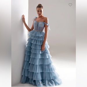 Light Blue Romantic Frill-Layered Tulle Milla Dress